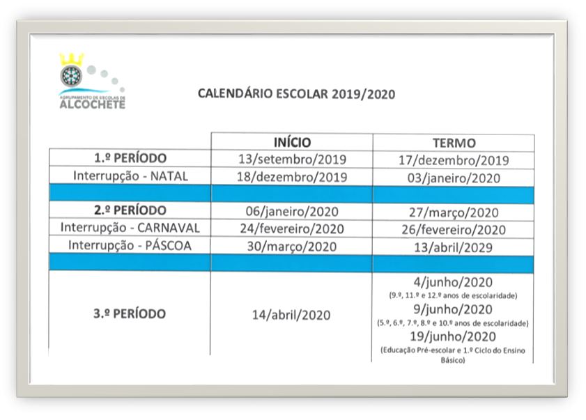 Calendário Escolar 2019/2020